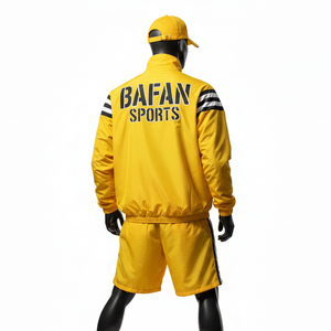 Ensemble coupe-vent pour homme en tissu polyester premium, jaune et noir, design à panneaux chevron, logo personnalisé par transfert thermique, grandes tailles - Product Image 6