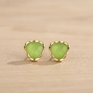 Trendy Prehnite Chalcedony Gemstone Stud Brass 18k Gold Plated Stud Earring Anti Tarnish Fancy Earring Wholesale Fashion Jewelry - Product Image 6