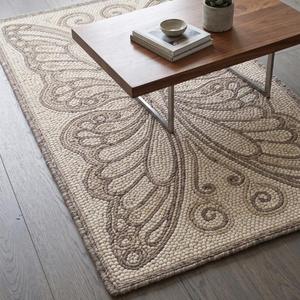Tapis en laine tissé à la main à motif d'ailes de papillon gris crème – Tapis de sol texturé minimaliste, décoration moderne pour la maison - Product Image 4