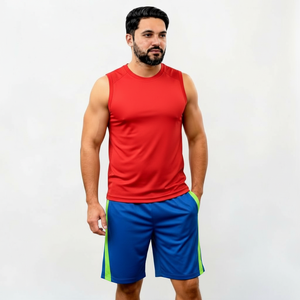 Men's Tropical Leaf Print Tank Top And Shorts <b>Set</b> V-Neck Quick Dry <b>Knitted</b> Polyester Summer Casual Outfit - Product Image 5