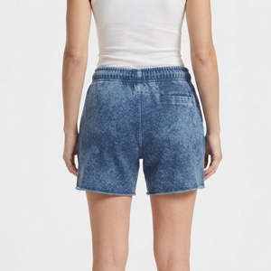 <b>Women</b> Acid Wash <b>Shorts</b> 100% Cotton Fleece Mid Drawstring Waist Side Pocket Loose Fit Washed Winter Street Wear Ladies <b>Shorts</b> - Product Image 2