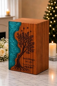 Personalized Wooden Resin Urn <b>Box</b> for Human & Pet Ashes Eco-Friendly Durable <b>Memorial</b> Keepsake Handmade Cremation Urn - Product Image 5