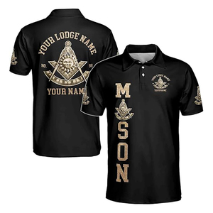 Polo homme sur mesure de haute qualité, personnalisé avec nom et numéro de loge 3D, motif soleil, manches courtes, en toile unie - Product Image 1
