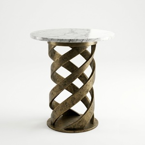 Indian Manufacturer Modern Round Side Table With Walnut <b>Top</b> And Stone Base Contemporary Living Room Furniture - Product Image 5