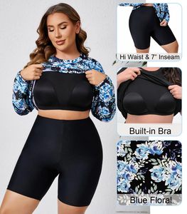 Traje de Baño de Dos Piezas con Bloques de Color, Cuello Redondo, Manga Corta, Cierre Frontal, Shorts para Mujer, Protección UV, Spandex Ecológico/Transpirable - Product Image 3