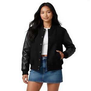 Chaqueta Varsity Corta BROTHERS BOND INDUSTRY para Mujer, Estilo Bomber Casual de Escuela Secundaria, Chaqueta de Béisbol de Invierno con Estampado Moderno Doble - Product Image 1