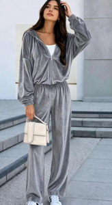 Women's Flared Hooded <b>Velvet</b> Two-Piece Sports Tracksuit Set Breathable Polyester/Cotton Long Length Casual Style - Product Image 5