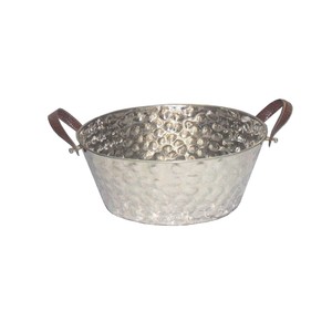 Hammered Galvanized Iron Round Beverage Tub Ice Bucket Party <b>Drink</b> <b>Cooler</b> with Handles Modern Outdoor Hospitality Barware - Product Image 4
