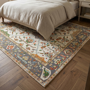 Alfombra Clásica de Lana Anudada a Mano de Primera Calidad, Multicolor, Tradicional Persa con Medallón Floral, Pelo Plano, para Sala de Estar y Dormitorio - Product Image 5