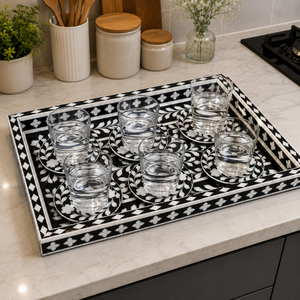 Luxury Mother of Pearl Serving Tray with Coasters | Handmade Decorative Plates & Dishes for Ramadan Eid Home Decor UAE <b>Gift</b> Use - Product Image 5