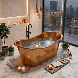 Baignoire en cuivre de luxe moderne avec un design élégant et autoportant |   Finition en cuivre artisanale de qualité supérieure pour salles de bain inspirées des spas - Product Image 3