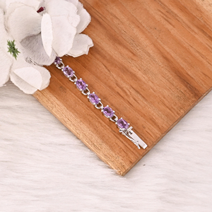 Bracelet tennis de luxe en améthyste violette, fait main, bijoux en argent 925, unisexe, cadeau pour mariage ou fête - Product Image 3