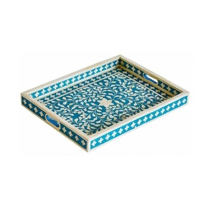 Nuevo diseño de bandeja rectangular de madera con incrustaciones de hueso, patrón floral, decoración de mesa para bodas y cenas a precio de mayorista. - Product Image 3