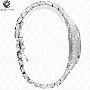 Montre de luxe pour homme Charm Jewells, cadran analogique mécanique en acier inoxydable, 40 mm, incrustée de diamants, fermoir caché à bouton-poussoir, 10 bars - Product Image 3