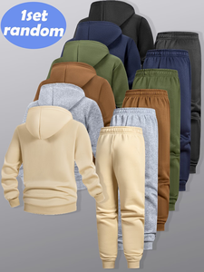 Customized Brand 2pcs Set <b>Boys</b> Outfit Long Sleeve Zip-<b>Up</b> Sweatshirt Joggers Autumn/Winter Solid Color Polyester/Cotton Casual - Product Image 4