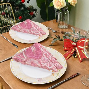 Servilletas Cuadradas Bordadas a Mano de Alta Calidad, 4 Piezas, Color Rosa Caramelo, Diseño Floral Indio, Tela de Algodón Estampada a Mano, Decoración para Bodas, Hogar y Jardín - Product Image 4