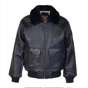 Chaqueta Bomber de Cuero Negra para Hombre 2026, Clásica con Cuello de Piel y Cremallera Frontal, Personalizada por ONEAPEX INTERNATIONAL - Product Image 1
