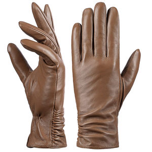 Gants de vélo en cuir, longueur poignet, thermiques, non doublés, style uni, compatibles écran tactile, pour usage quotidien en hiver, sport et soirées - Product Image 1