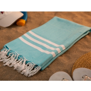 Fouta unisexe, nouveau design, serviette de hammam avec logo et rayures personnalisés, fabriquée en Inde. - Product Image 6