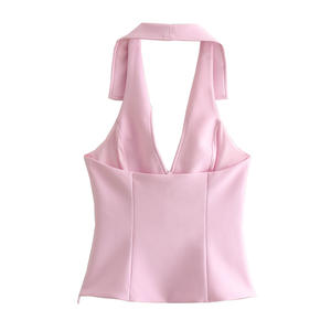 Top Halter sin Mangas para Mujer, Primavera 2025, Estilo Chic Vintage, Ajustado, Informal, Tejido, Transpirable - Product Image 5