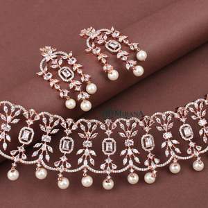 CZ Octo Square Zircon Gold & Rhodium Plated Bridal Wedding Necklace/Earrings/Ring Set - Product Image 2