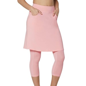 Jupe décontractée modeste pour femme, taille haute, couleur rose unie, mini-jupe trapèze avec poches, respirante, en nylon tricoté, style sportif, toutes saisons - Product Image 4