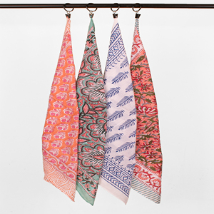 Organic Cotton <b>Square</b> Fashion Block Printed <b>Scarf</b> Plant Based Dye 21x21 Bandana Ethically Sourced Hand Stamped Kerchief - Product Image 1