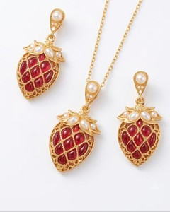 Ensemble collier et boucles d'oreilles pendentif cerise, bijoux en platine plaqué or, cadeau de mariage de luxe pour elle - Product Image 1