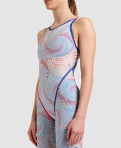 Traje de baño de una pieza para mujer, sin espalda, con patrón geométrico en el cuello, ribete en contraste, de elastano y nailon elástico, ajuste regular, corte alto en la pierna. - Product Image 6
