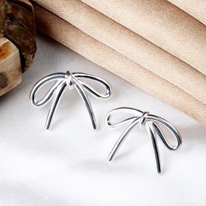 Wholesale Solid 925 <b>Sterling</b> <b>Silver</b> Polished Ribbon Bow <b>Stud</b> <b>Earrings</b> Memoria Jewels - Product Image 4