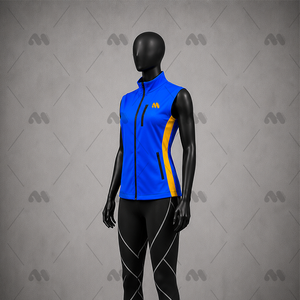 Chaqueta deportiva de yoga azul sin mangas con cremallera, transpirable, ajustada, de nailon y spandex, para mujer, que absorbe el sudor. - Product Image 3