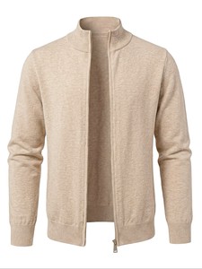 Cardigan décontracté pour homme à col montant et fermeture éclair, en tissu modal anti-boulochage, coupe classique légèrement extensible - Product Image 2