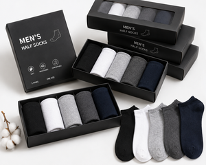 Kvetoo – Demi-chaussettes pour hommes, lot de 5 paires, en coton doux et respirant, décontractées, noires, blanches, grises, marine, taille unique, été - Product Image 3
