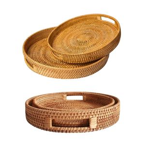 Wicker Rattan <b>Basket</b>/<b>Tray</b> with Side Handles for Cafe Coffee Shop Restaurant Vietnam Crafts - Product Image 1