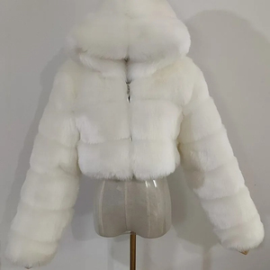 Red Faux <b>Fur</b> <b>Hooded</b> Winter <b>Jacket</b> Women's Short Thick Warm Anti-Shrink Polyester/Cotton Zipper Closure Full Sleeve Solid Color - Product Image 6