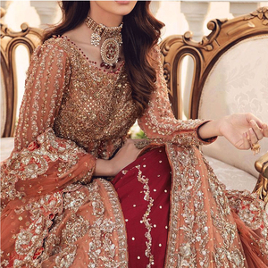 Robe de mariée pakistanaise longue, grande taille, dos illusion, style lehenga, pour le jour du mariage, en gros - Product Image 3