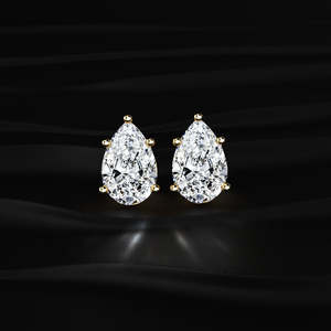 Pear Cut Moissanite Stud <b>Earrings</b> 4 TCW Colorless VVS 14K Gold 2 Carat Solitaire Hidden Halo Screw <b>Back</b> Handmade Bridal Wedding - Product Image 2