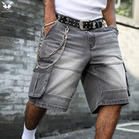 Shorts cargo en jean gris acide pour hommes, coupe droite, style streetwear baggy, tricoté, écologique, vente en gros, logo personnalisé, hip-hop