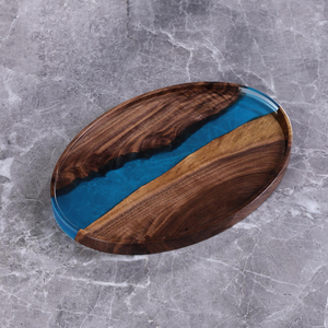 Eco-friendly Walnut Wood Resin Round Tray Set High Quality <b>Breakfast</b> Snack Tray for Desk and Household Use - Product Image 2