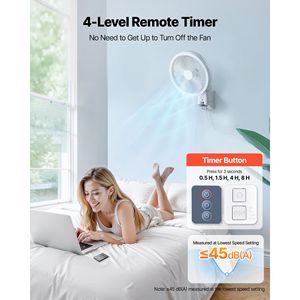 "8.5 <b>in</b> Wall Mount Metal Fan with Remote Control 10 ft Powerful Airflow DC Motor 4 Speeds <b>Timer</b> Auto AU/US <b>Plug</b>" - Product Image 5