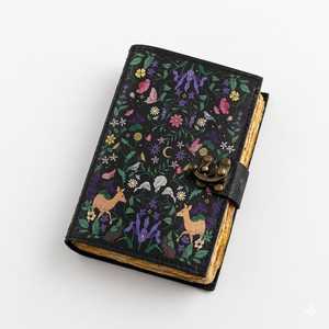 Journal relié en spirale en cuir de cerf, couverture rigide, motif floral, fait main, style vintage - Product Image 1