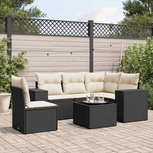 Conjunto de Sofá Seccional en Forma de L de Ratán Sintético Negro para 6 Personas, Muebles de Patio - Product Image 1