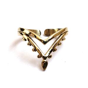 Bague en laiton Boho en forme de V, bague en os de souhait de guérison tribale bohème Psy, Art rustique profond Chevron, bijoux gitans - Product Image 5