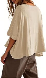 Camiseta Corta Oversize para Mujer, Manga Corta, Cuello Redondo, Color Sólido, Corte Holgado, Talla Grande, Ropa Casual de Verano - Product Image 4