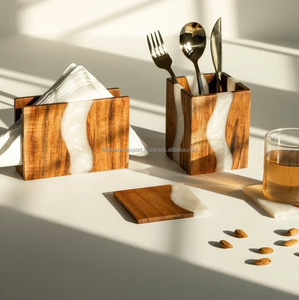 Servilletero de Madera Natural con Resina Epoxi Azul para Comedor, Cocina, Caja de Pañuelos de Resina y Madera de Falak World Export - Product Image 1