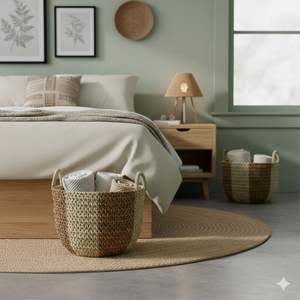 Juego de 2 cestas color marrón crema, hechas a mano con macramé y corteza de banano - Product Image 4