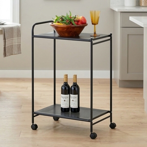 Modern 2-Tier Bar Cart With Black Steel Frame Four-Wheel Movable Storage <b>Trolley</b> For Home Use - Product Image 2