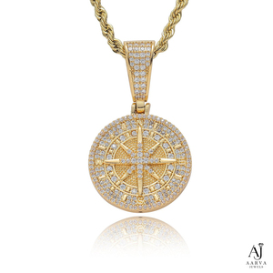 AARVA JEWELS Colgante con Diseño de Brújula, Plata 925 con Baño de Rodio, Corte Brillante, Microincrustaciones, Estilo Hiphop, Unisex, Cadena de Lujo - Product Image 4