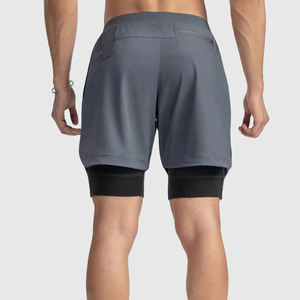 Double <b>Layer</b> Towel Loop Polyester Zipper Pockets Running Short High Quality Athletic Gym Wear <b>Mid</b> Waist Training Shorts for Men - Product Image 2