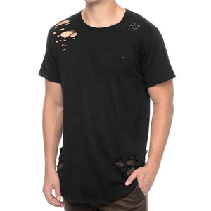 T-shirts respirants pour hommes, effet vieilli, coton délavé, look délavé, détails déchirés, tissu doux, streetwear décontracté et en solde - Product Image 6